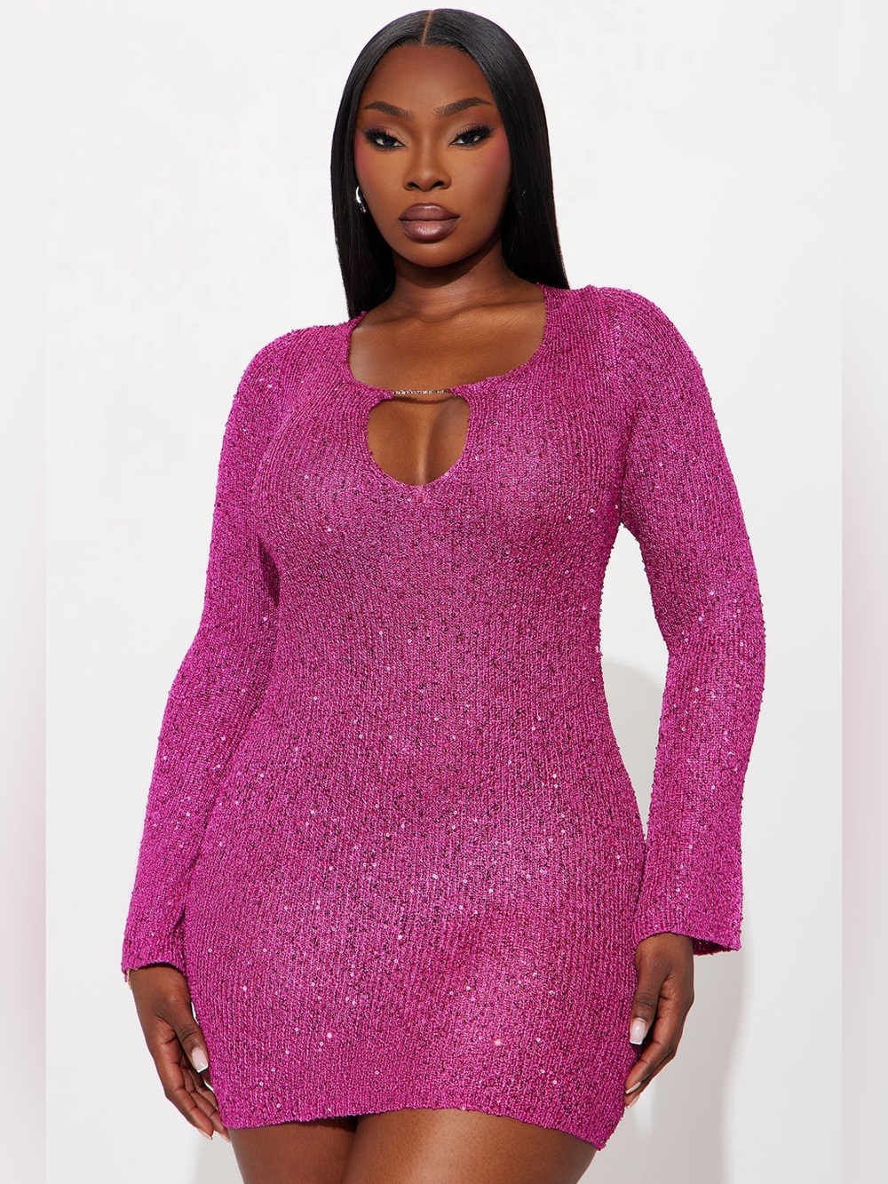 Shimmer and Glow Crochet Mini Dress - Pink